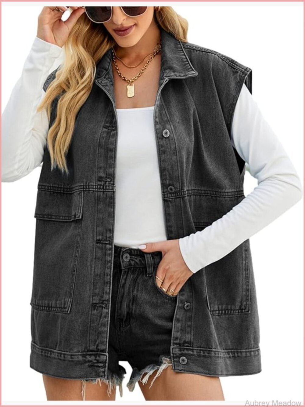 Oversized Sleeveless Button Down Denim Vest Shacket Jacket